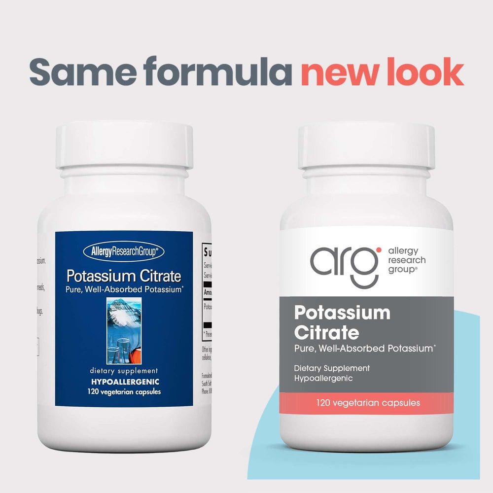 Allergy Research Group Potassium Citrate bottle pour demonstrates easy daily intake.