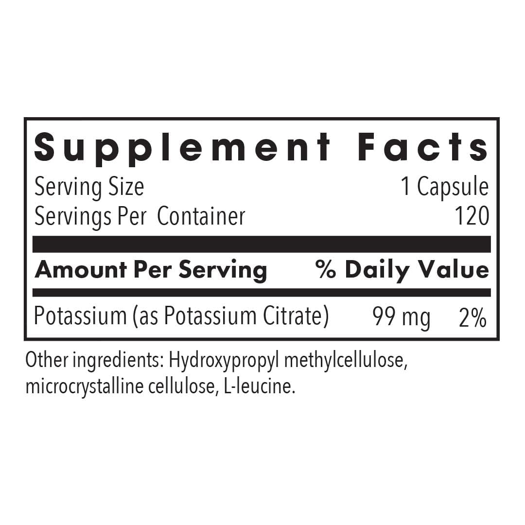 Allergy Research Group Potassium Citrate capsules close-up highlights vegetarian capsule form.