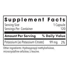 Allergy Research Group Potassium Citrate capsules close-up highlights vegetarian capsule form.
