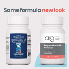Allergy Research Group pregnenolone tablets close-up showing tiny crystals for absorption.