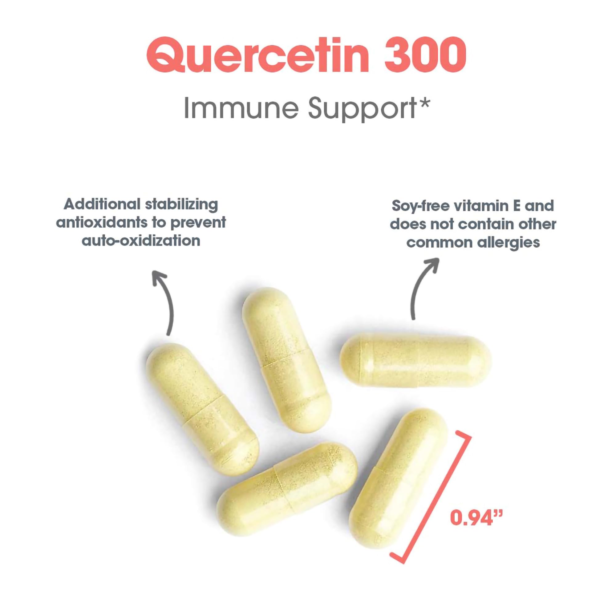 Quercetin 300 vegetarian capsules image showing allergen-free formula