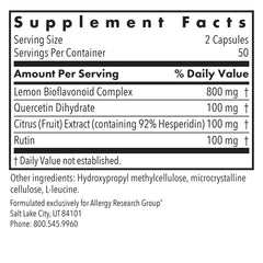 Allergy Research Group Quercetin Bioflavonoids citrus extract label highlights lemon-based flavonoids for wellness