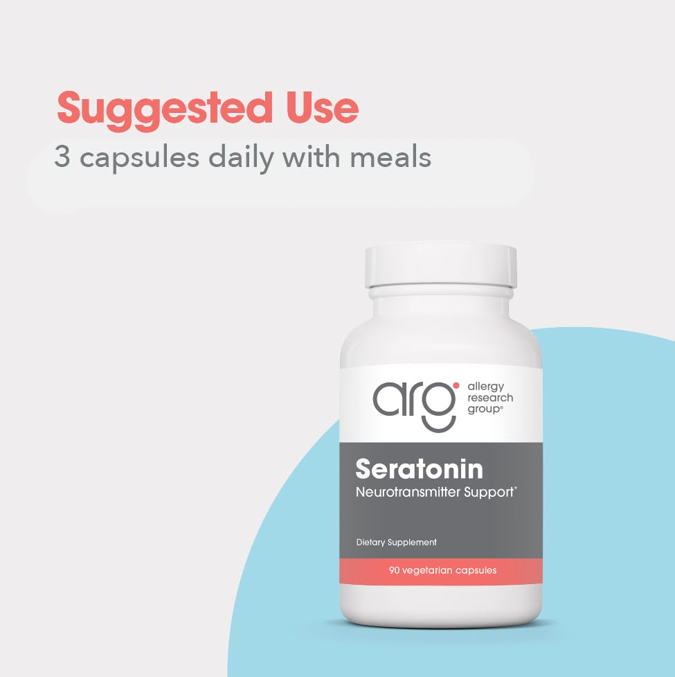 Allergy Research Group Seratonin capsules highlighting stress balance potential.