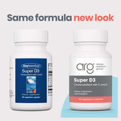 Allergy Research Group Super D3 capsules close-up ready for daily intake.