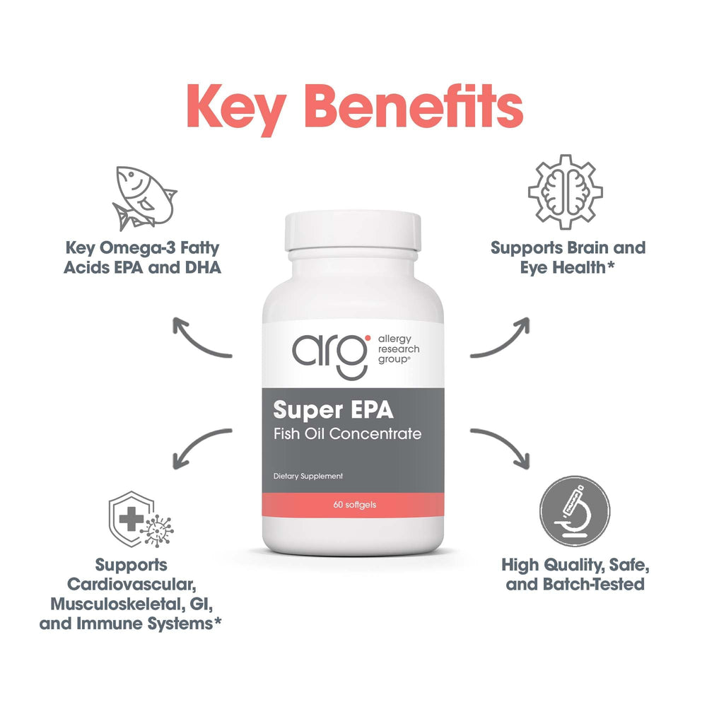 Allergy Research Group Super EPA bottle being poured for a daily supplementation routine