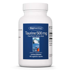 Allergy Research Group Taurine 500mg bottle front view for cardiovascular support.