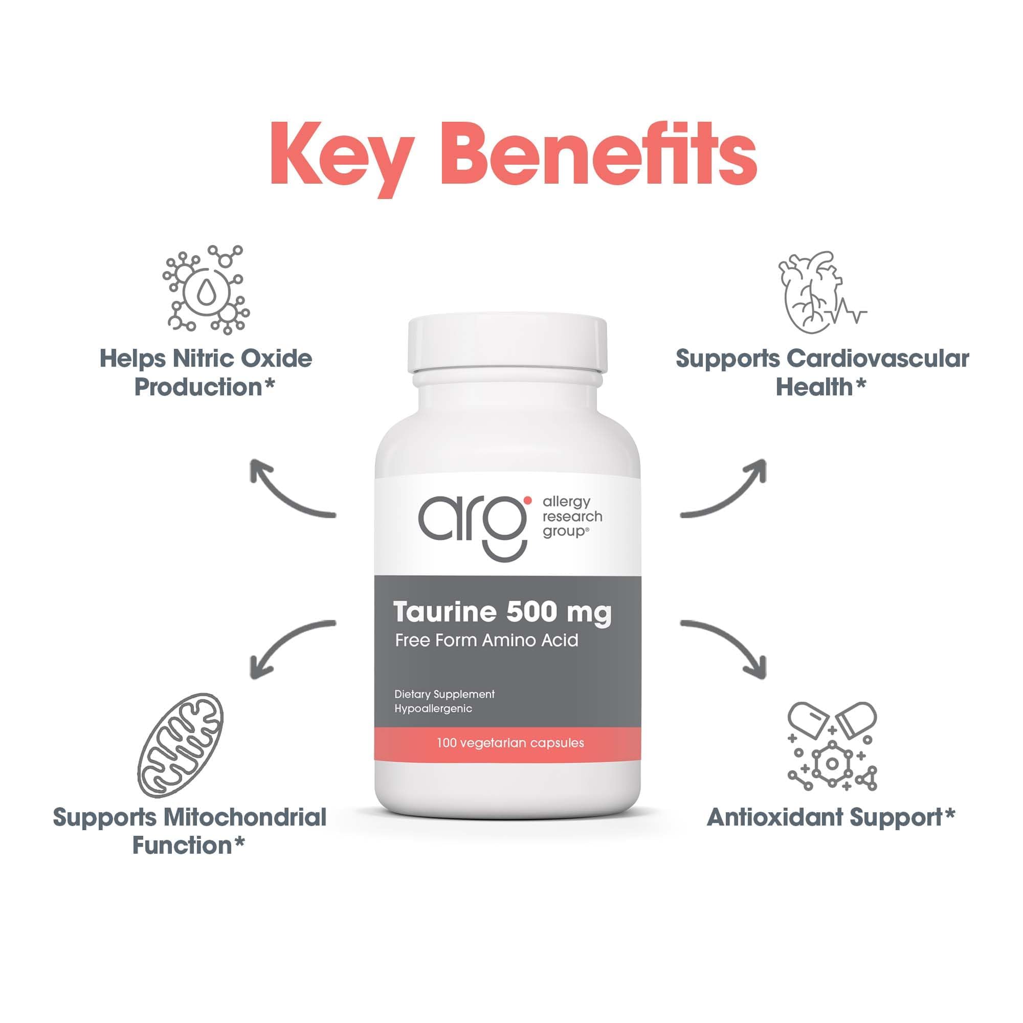 Taurine 500mg capsules being poured from bottle for easy absorption.