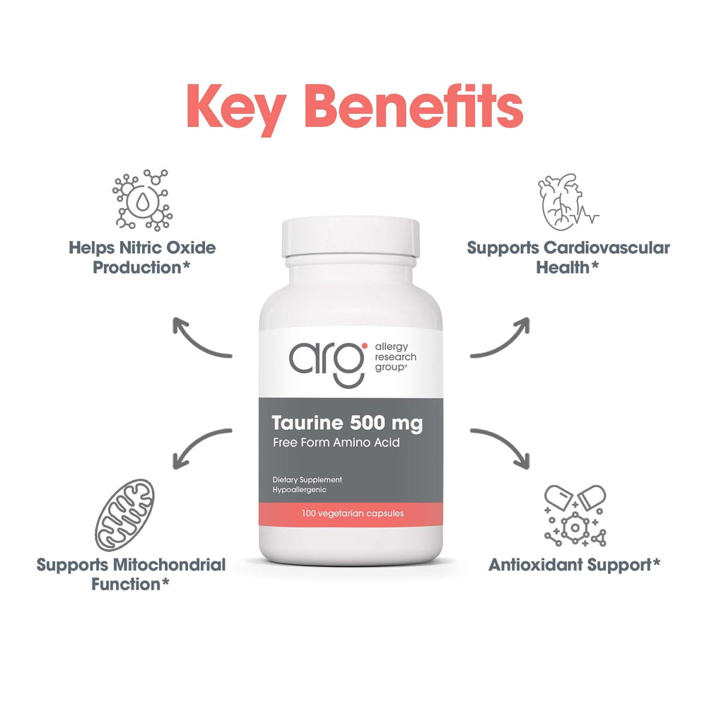 Taurine 500mg capsules being poured from bottle for easy absorption.