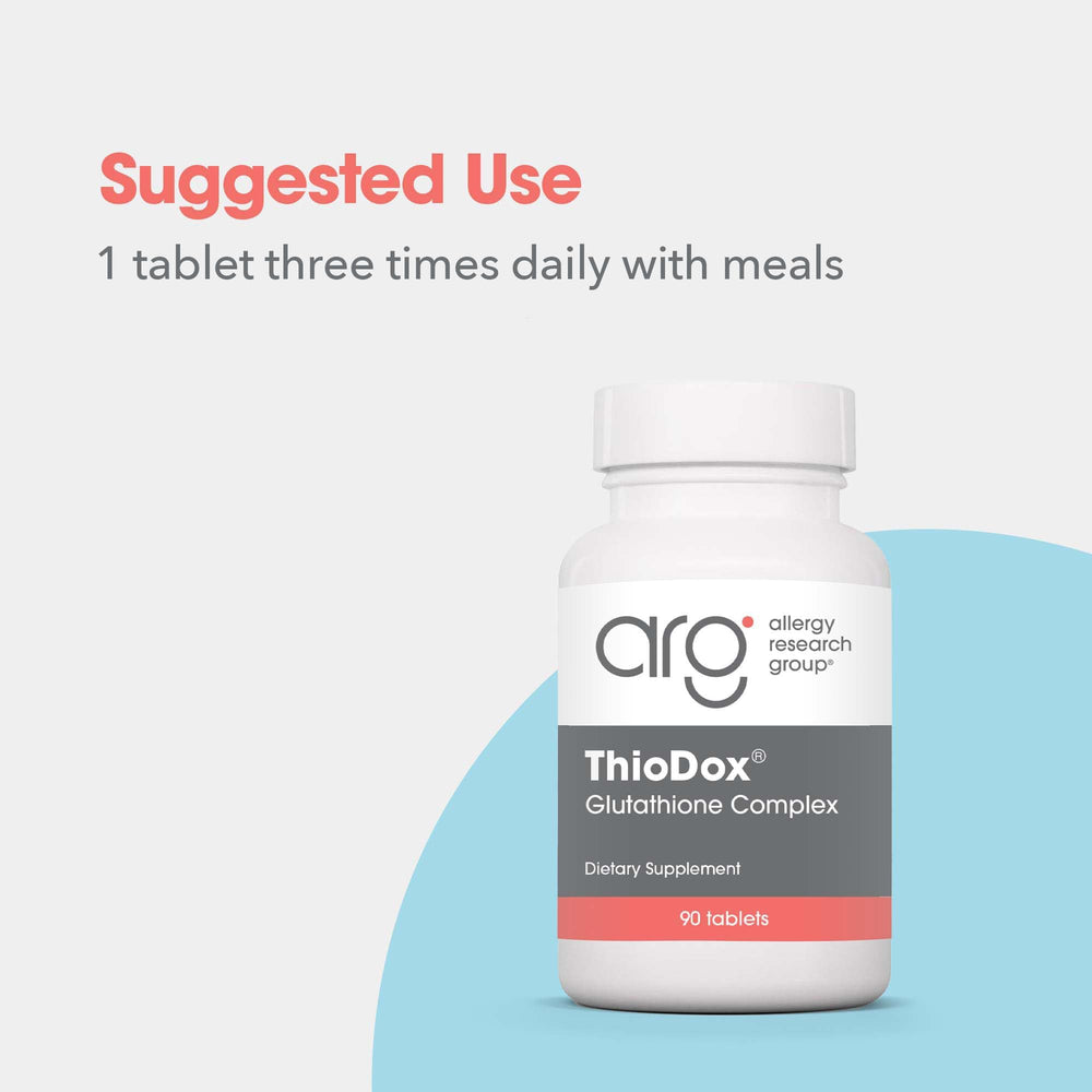 Package shot of Allergy Research Group ThioDox showing professional-grade supplement quality