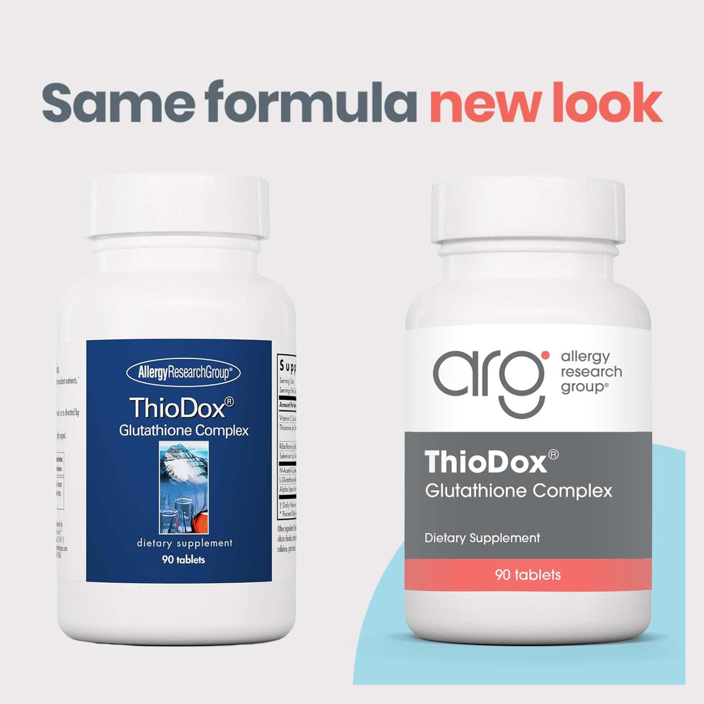 ThioDox tablets view from Allergy Research Group highlighting NAC and vitamin C synergy