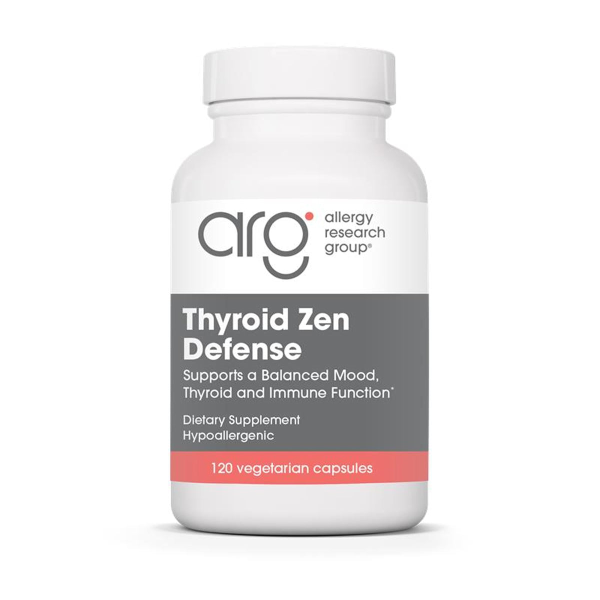 Allergy Research Group Thyroid Zen Defense bottle; supports daily thyroid balance.