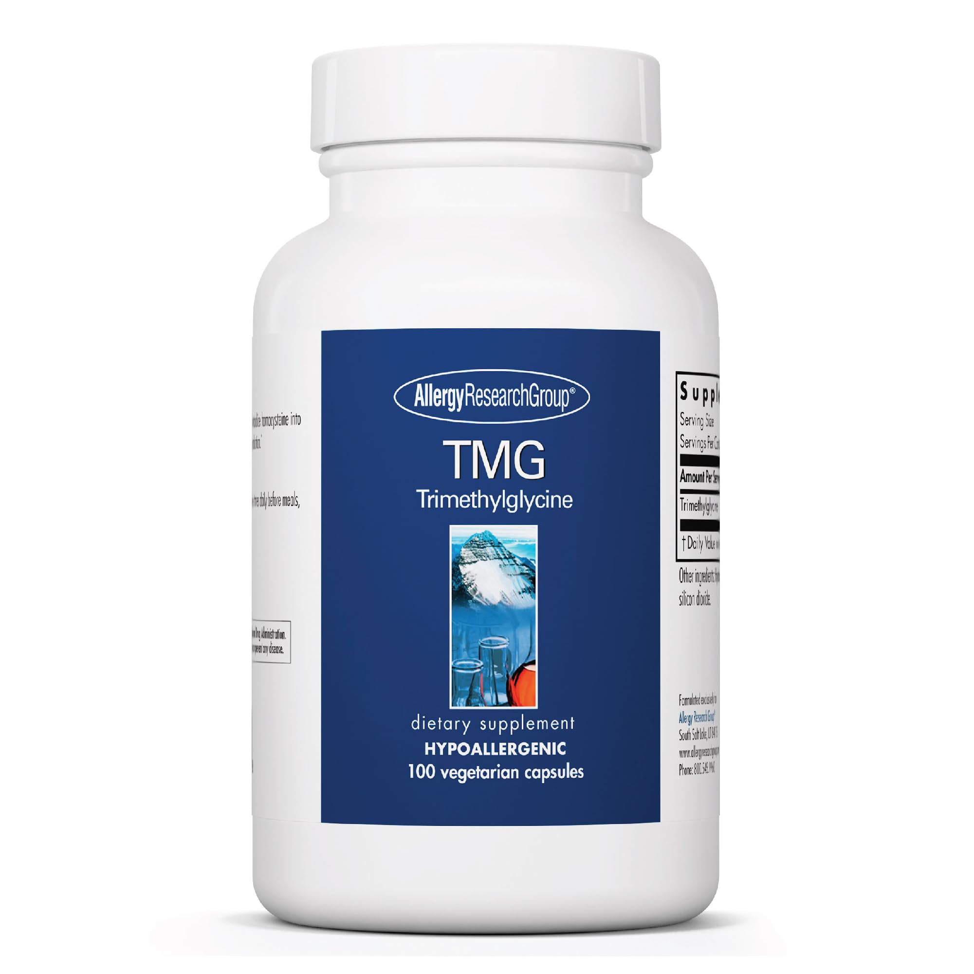 Allergy Research Group TMG bottle front view, convenient methylation support option.