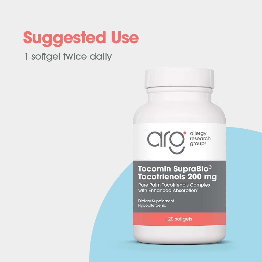 Allergy Research Group Tocomin SupraBio label detail with balanced tocotrienol blend.