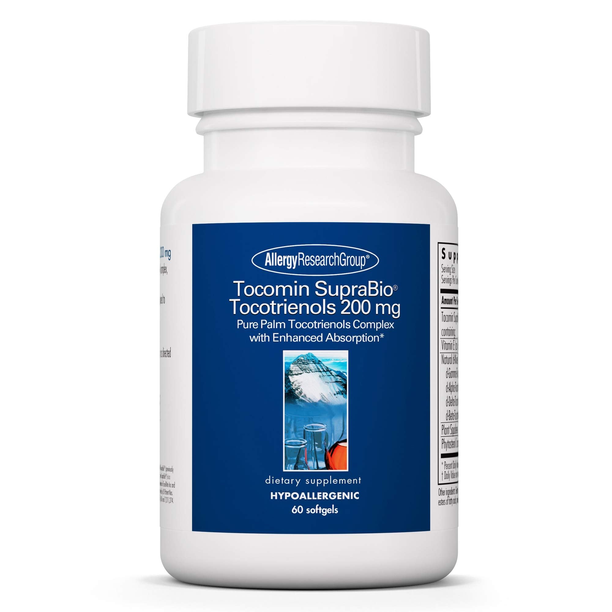 Allergy Research Group Tocomin SupraBio softgels bottle view for easy daily supplementation.