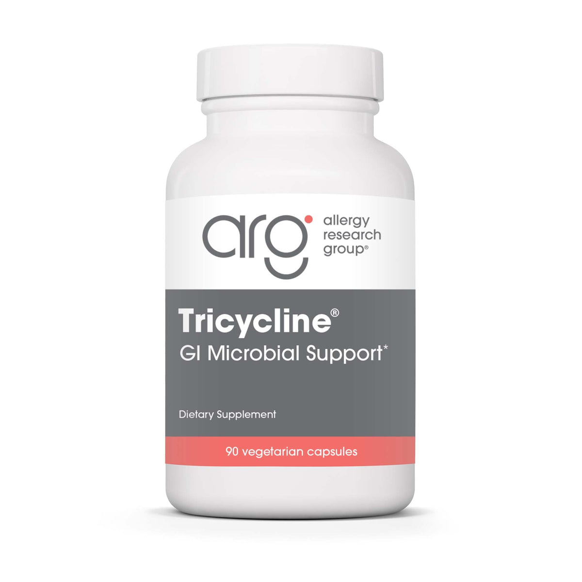 Allergy Research Group Tricycline bottle with capsules supports probiotic balance.