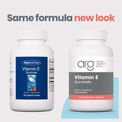 Allergy Research Group Vitamin E Succinate capsules demonstrate vegetarian option for everyday wellness.