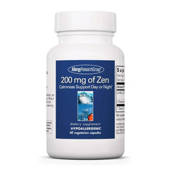 Allergy Research Group Zen bottle on a nightstand offers calm, non-drowsy relaxation.