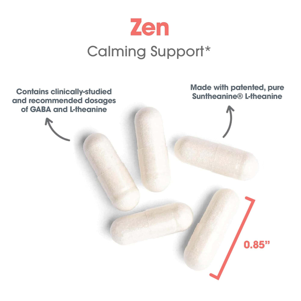 Two-capsule serving delivers GABA and L-Theanine for relaxation.