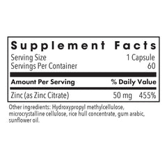 Allergy Research Group zinc citrate capsules in pack for easy daily dosing.