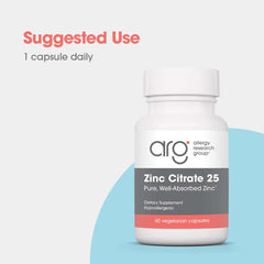 Bottle pour of Allergy Research Group zinc citrate capsules enables easy daily dosing.