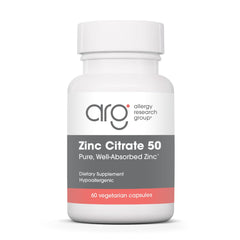 Allergy Research Group zinc citrate supplement bottle promotes daily immune support.