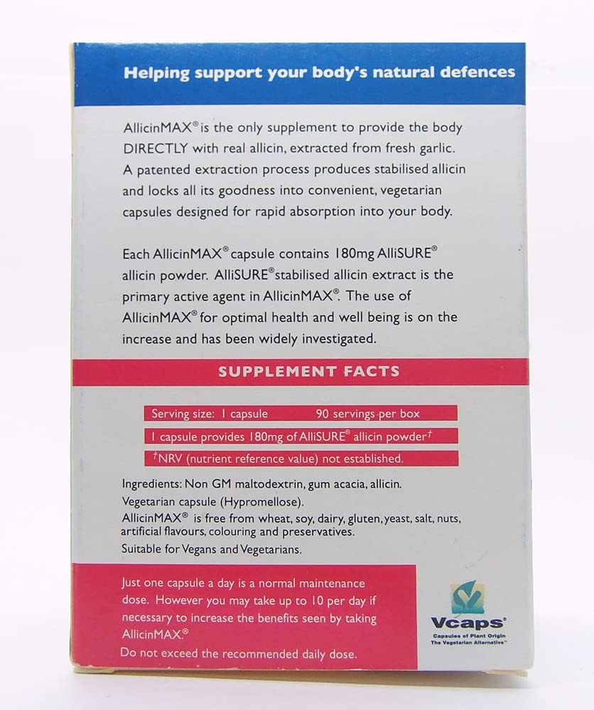ALLICINMAX Allicin Max capsules close-up, easy absorption boosts daily wellness.