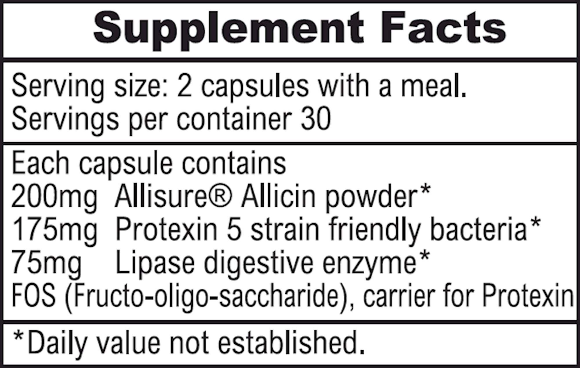 Allimax PrePro label detail highlighting enzymes and prebiotic content