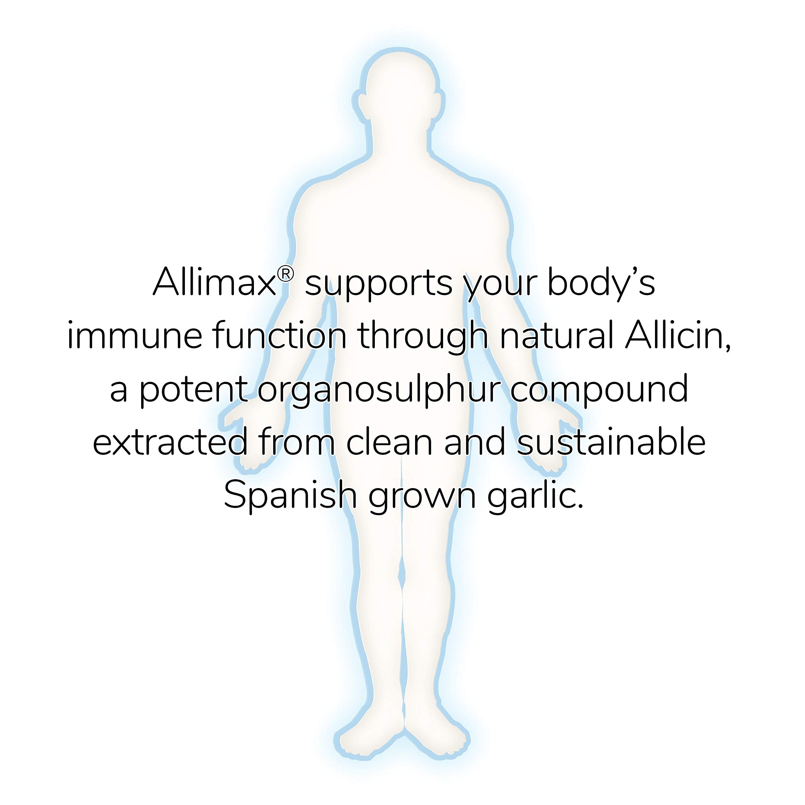 Allimax Pro AlliSURE allicin extract imagery emphasizes potency and garlic-derived active ingredient.