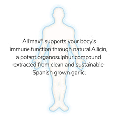 Allimax Pro AlliSURE allicin extract imagery emphasizes potency and garlic-derived active ingredient.