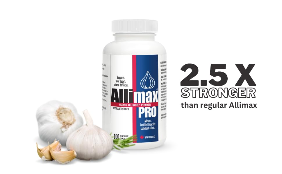 Allimax Pro ingredient-list close-up highlights AlliSURE allicin extract.