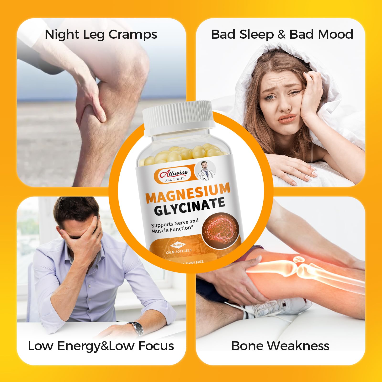 Alliwise vitamin D3 and magnesium support for bone and immune health.