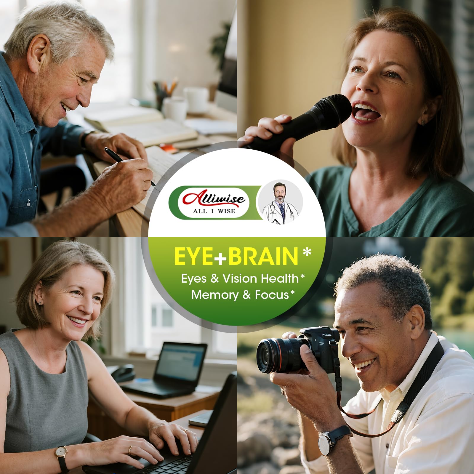 Alliwise Lutein Eye Vitamin scene addressing digital eye strain during screen time.