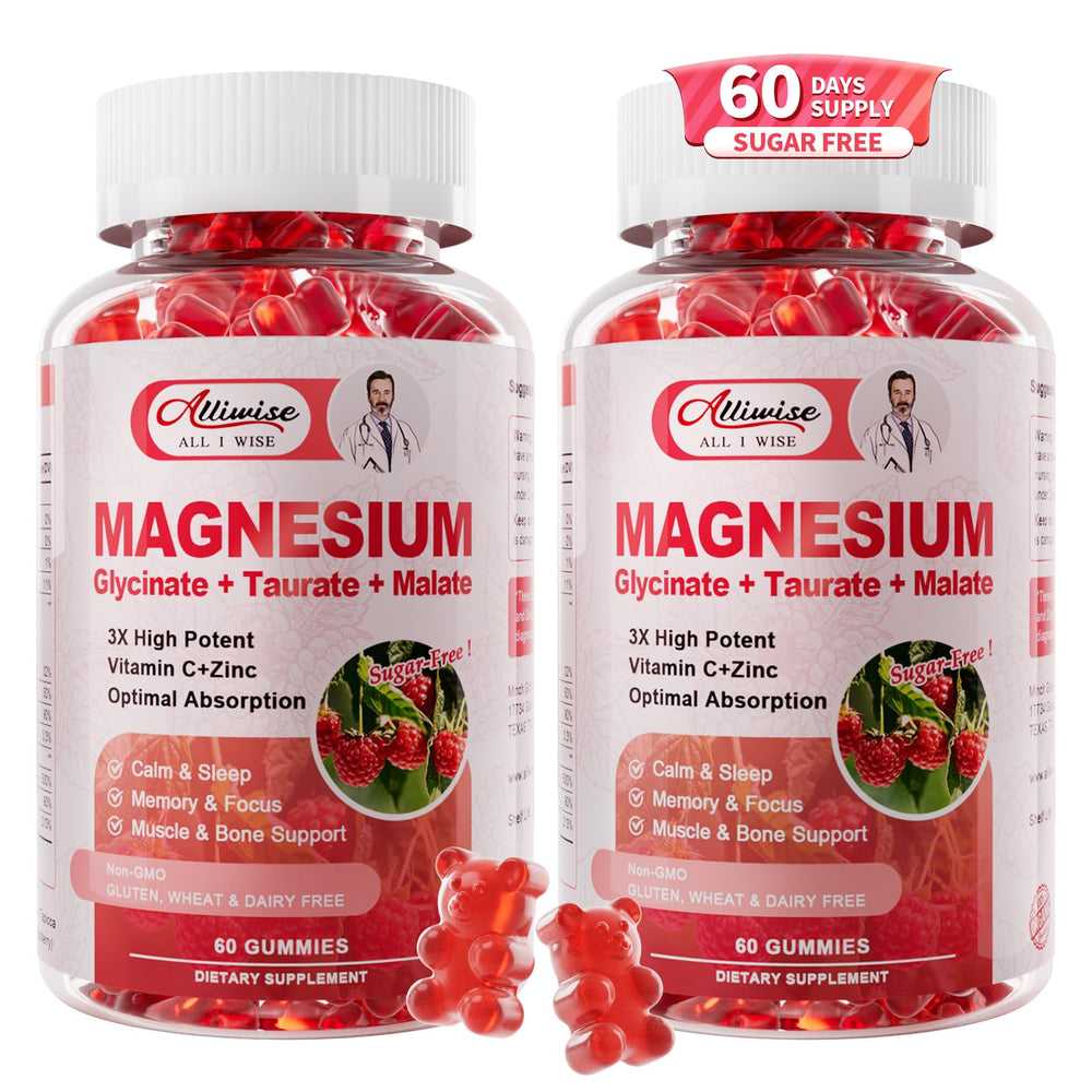 Alliwise Magnesium Glycinate Gummies raspberry bottle for easy daily relaxation.