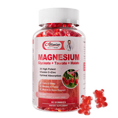 Alliwise Magnesium Gummies raspberry bottle shows a tasty daily supplement for balance