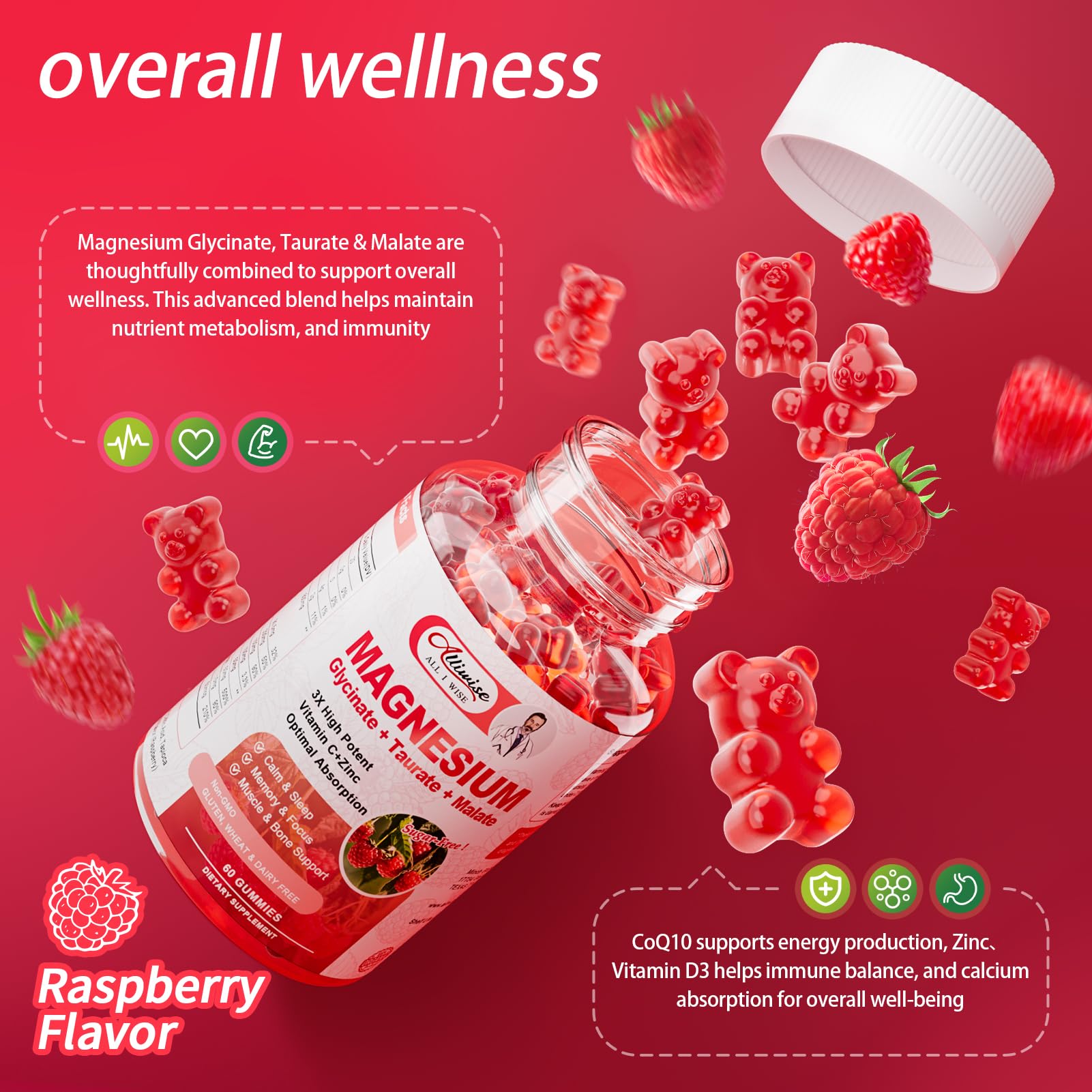 Alliwise Magnesium Gummies spoon dispense highlights easy, two-per-day servings