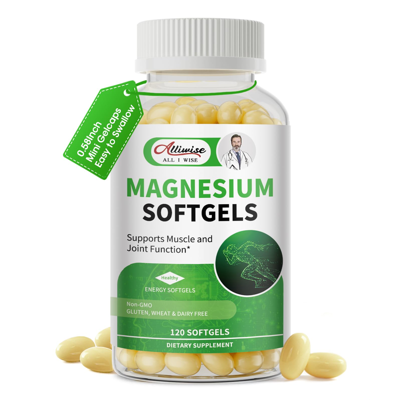 Alliwise Magnesium Glycinate Softgels bottle for easy daily support.