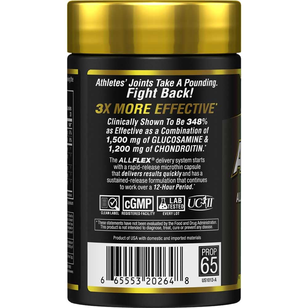AllMax ALLFLEX capsules close-up showing rapid-release design for quick relief