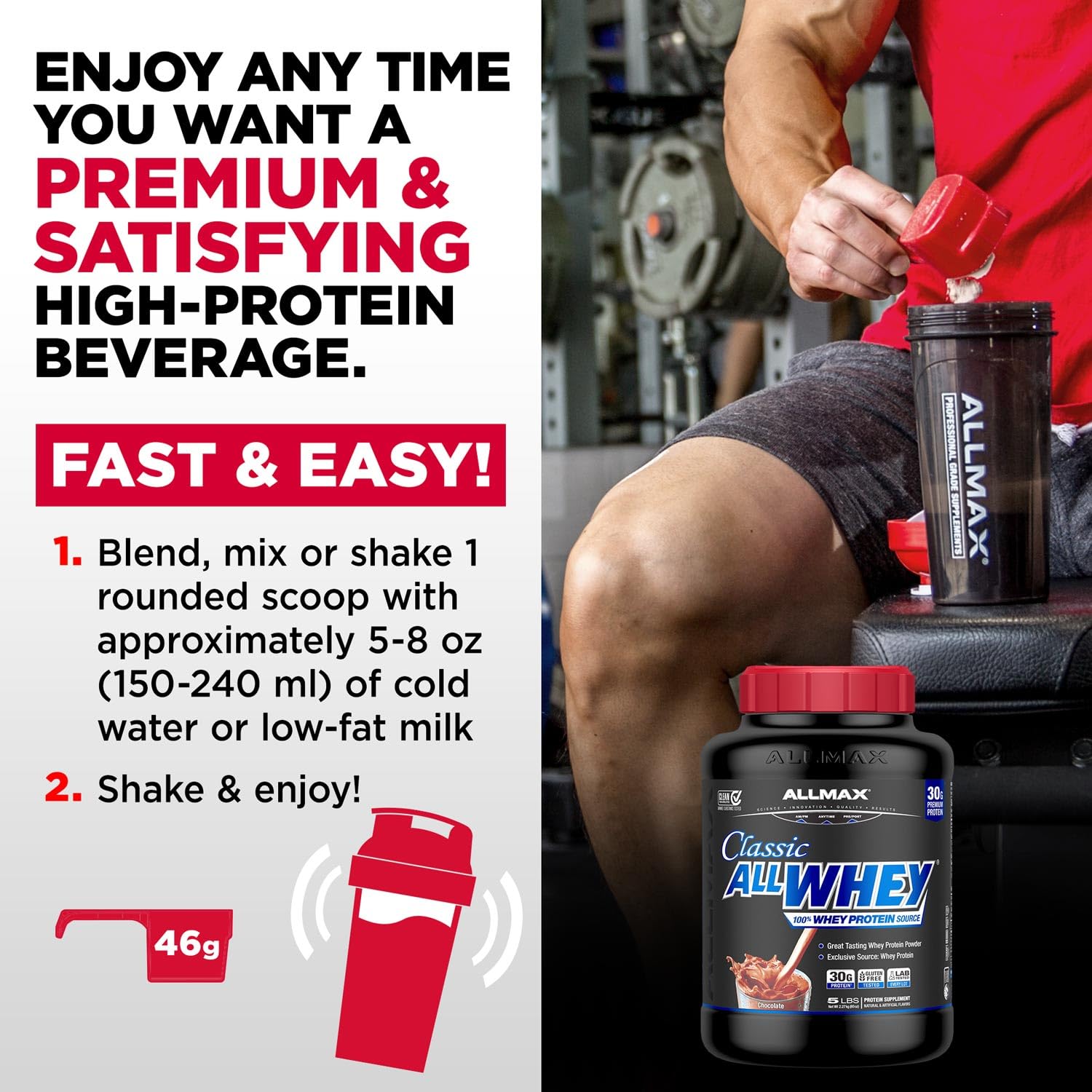 AllWhey Classic Vanilla 5lb powder dispensing for clean use