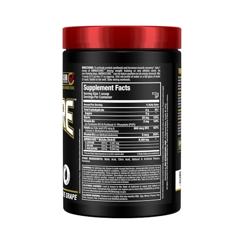 ALLMAX AMINOCORE ingredients panel highlights BCAA blend and gluten-free formula