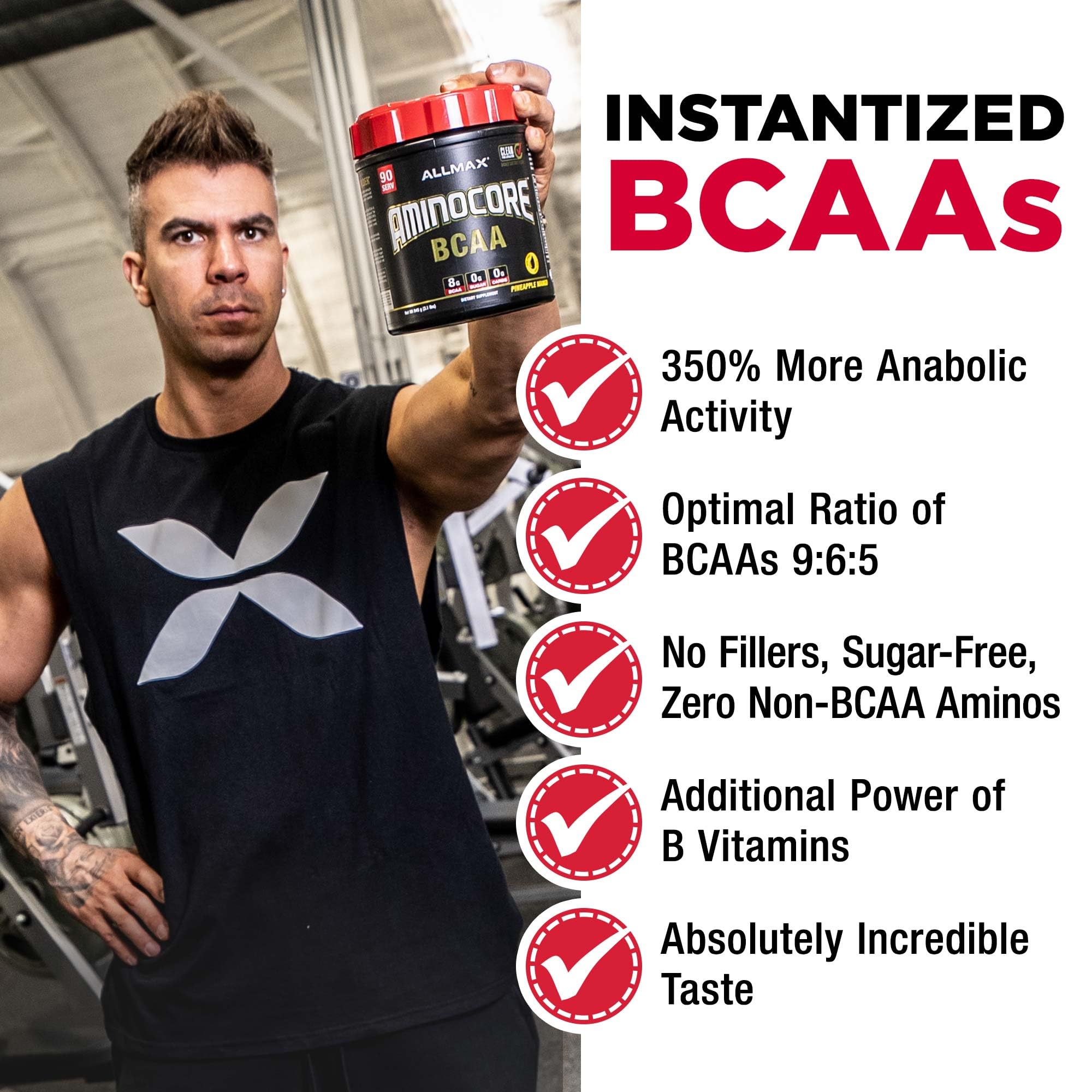 Fruit punch AMINOCORE dissolves cleanly in a glass post-workout.