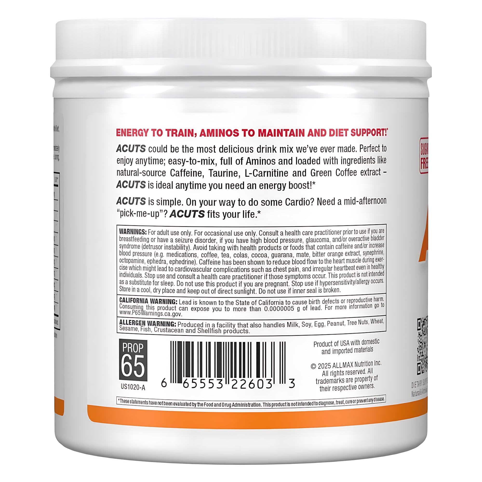 ALLMAX AMINOCUTS orange powder being stirred in water for quick, smooth mixing.