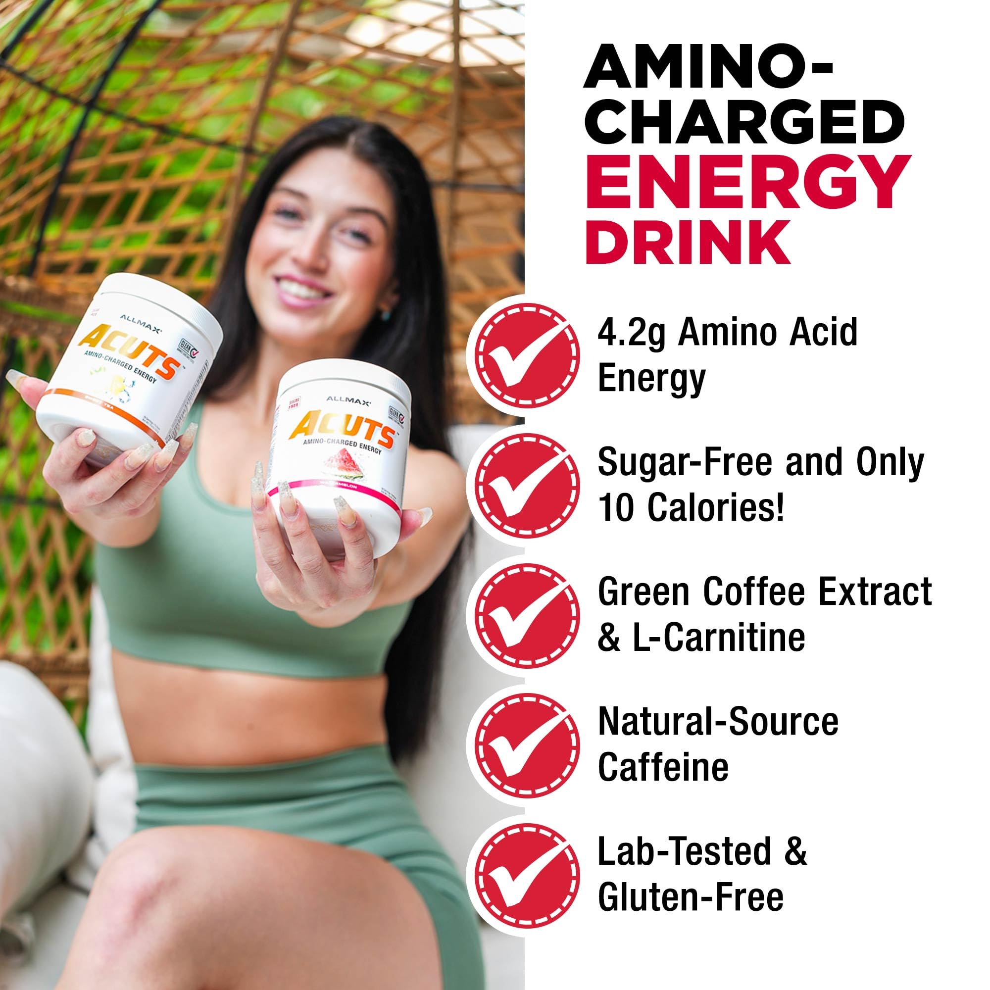 ALLMAX AMINOCUTS scoop and glass show easy-to-use daily energy mix.