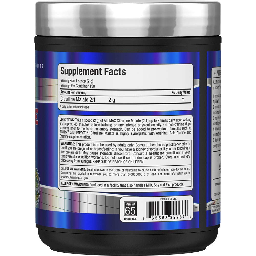 Close-up of ALLMAX Citrulline Malate label on the container