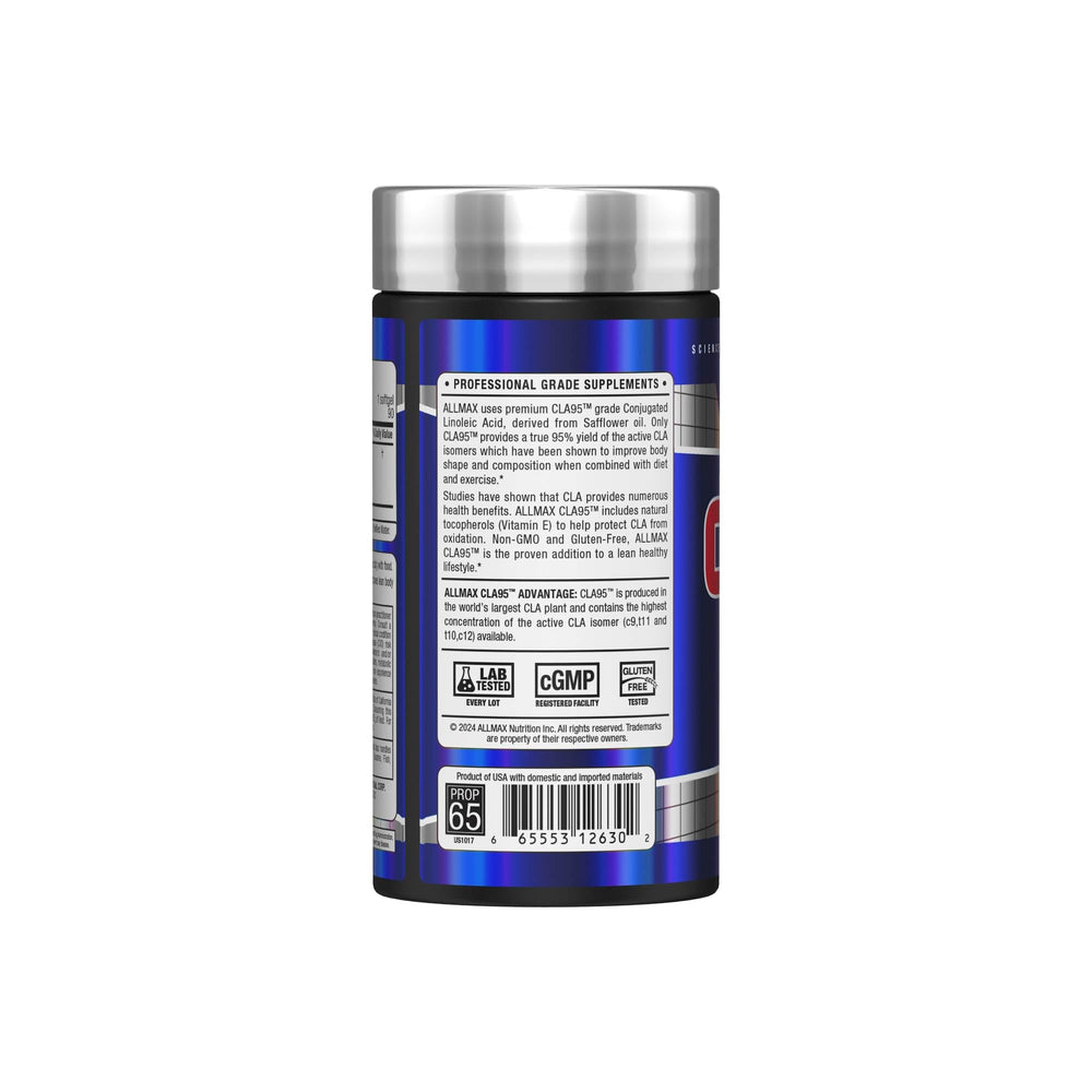 ALLMAX CLA label close-up highlighting purity and potency