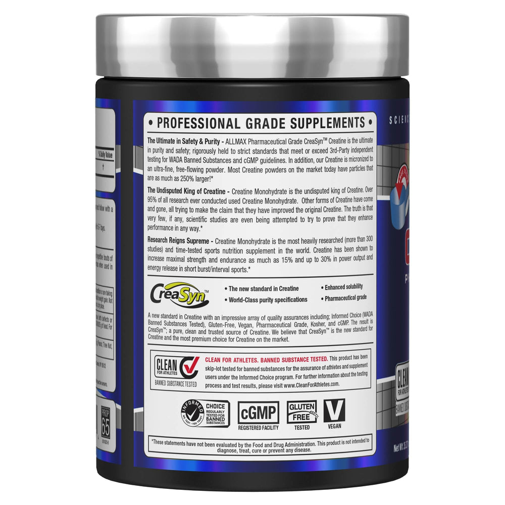 Scoop of ALLMAX Creatine Monohydrate powder ready for precise daily dosing to support workouts.