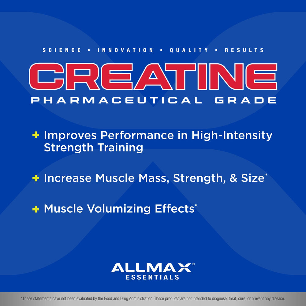 AllMax CREATINE scoop with powder highlights micronized, highly absorbable formula.