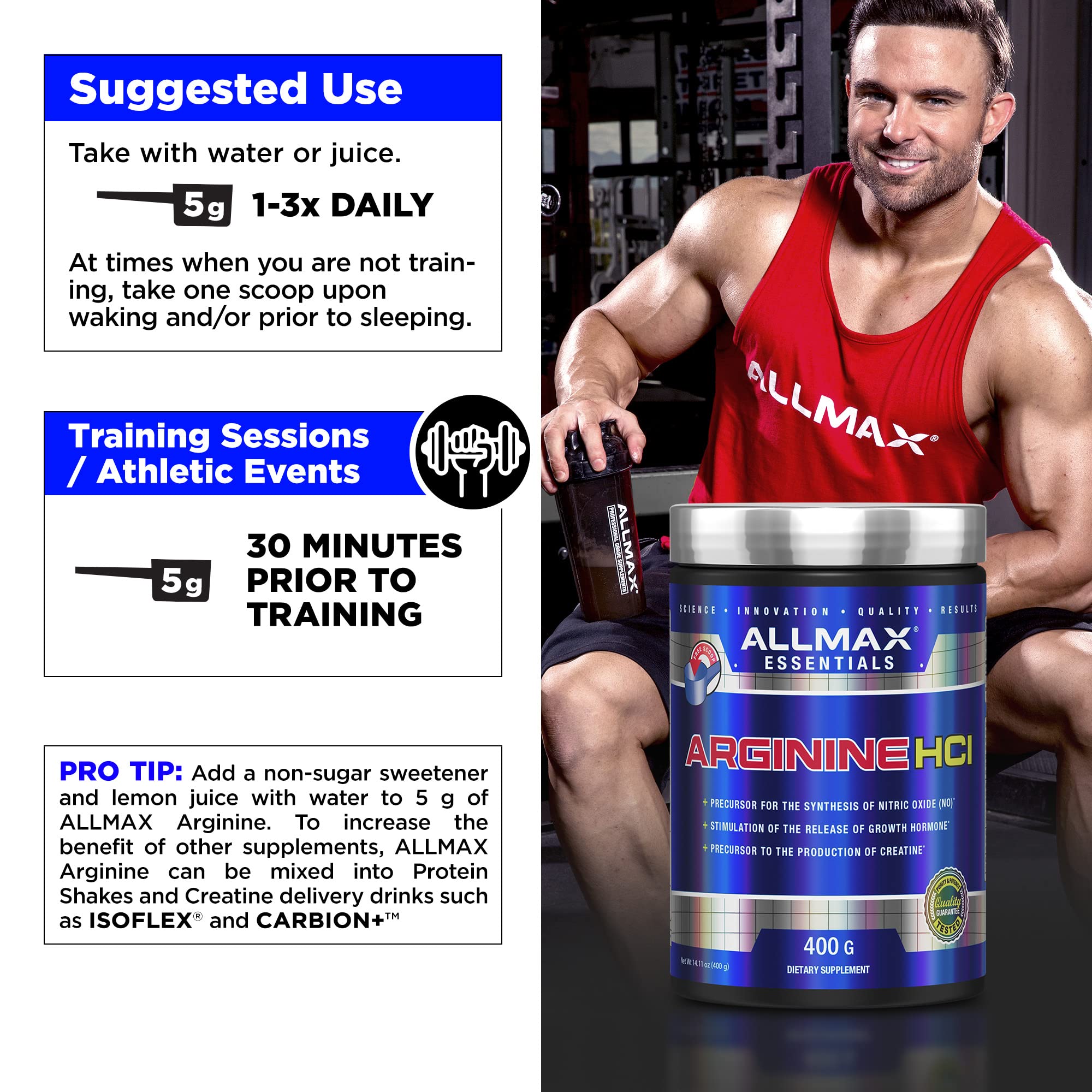 ALLMAX Essentials Arginine HCL vegan and gluten-free for athletes