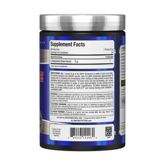 AllMAX Glutamine label close-up highlights micronized purity for fast mixing.