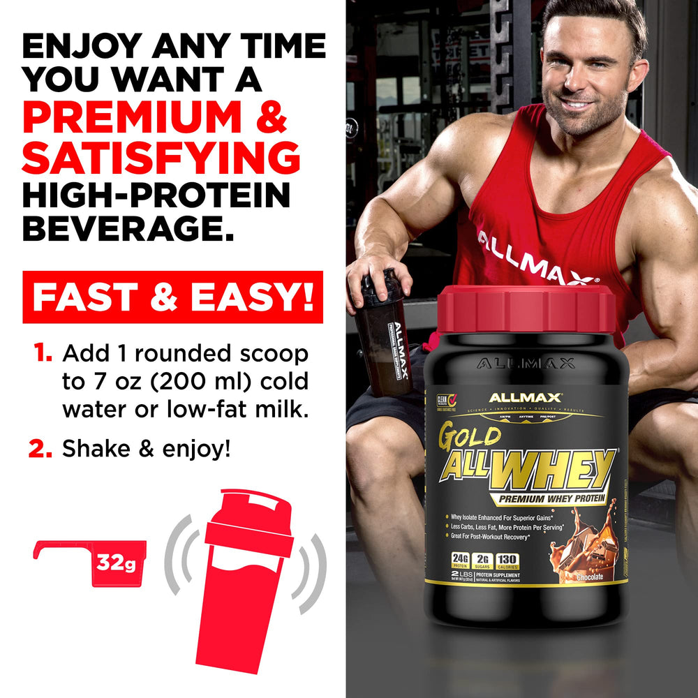 Allmax Gold ALLWHEY strawberry label close-up highlighting gluten-free claim