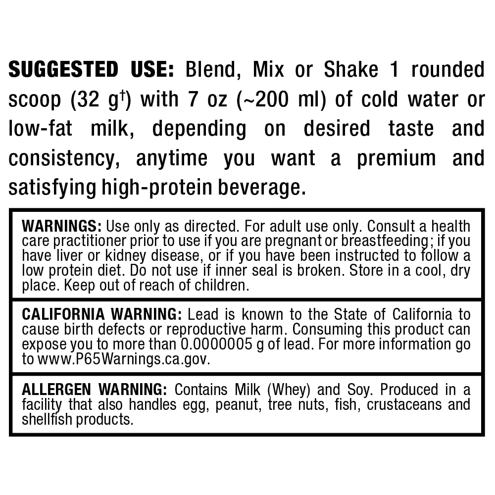 Allmax Gold ALLWHEY strawberry tub label emphasizing serving size and protein per scoop